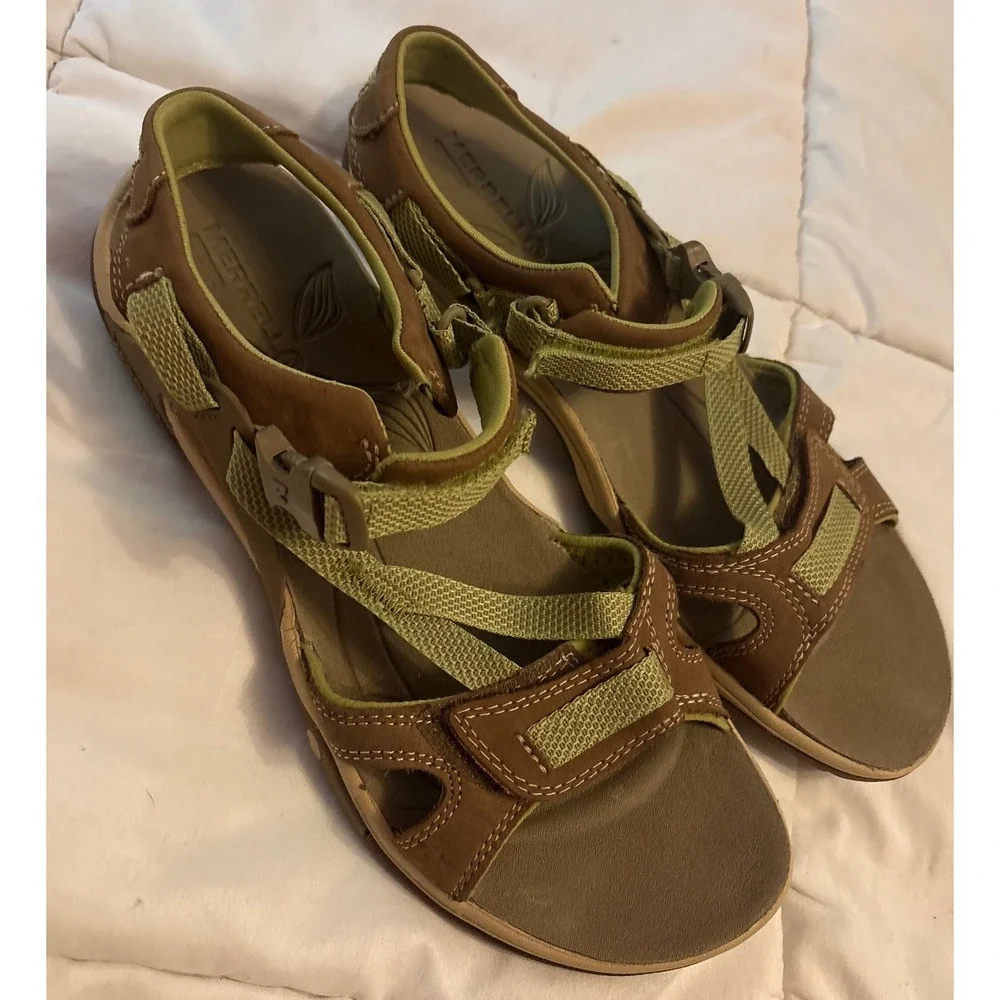 Merrell Otter Performance Brown Leather Strappy Hiking Sandals - Women's Size 10